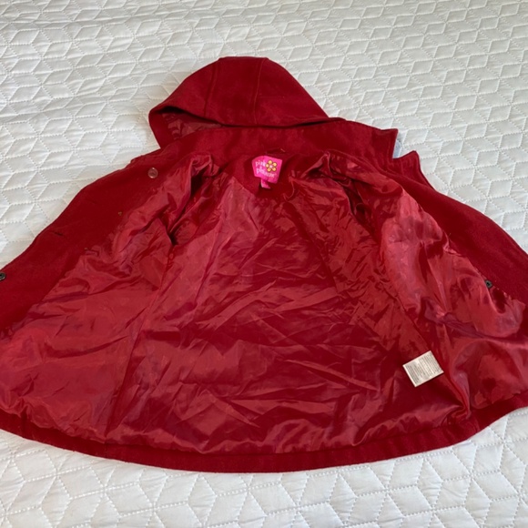 Toddler 4T Red Pea Coat with hood and pockets - Picture 8 of 9